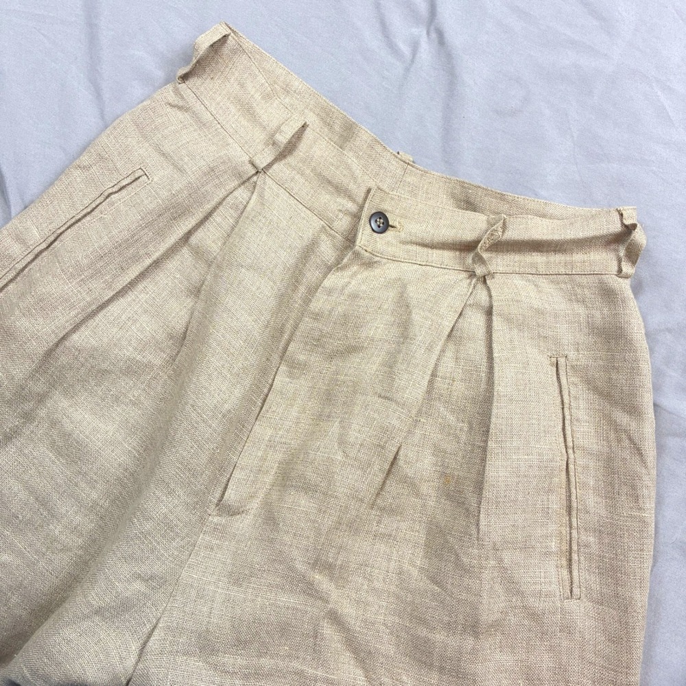 Calvin Klein Cotton Linen Trousers Womens 8 Beige Pleated Wide Leg USA VTG